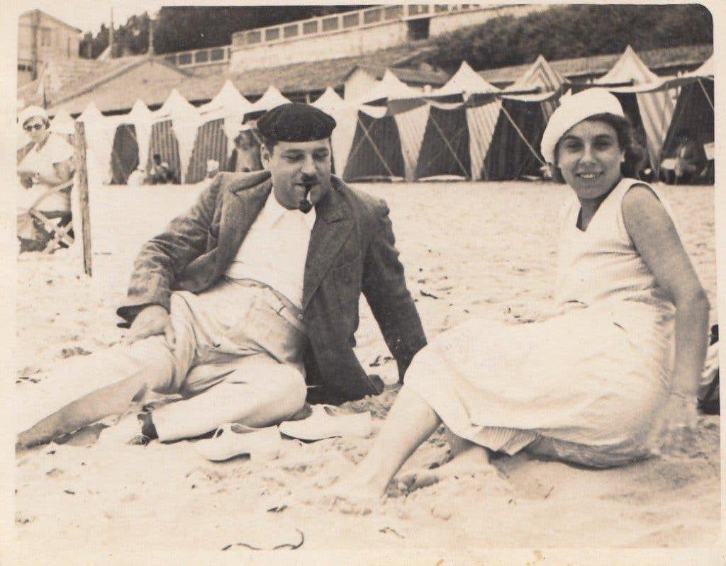 Frankrijk jaren dertig Koppel op een strand, Ophalen of Verzenden, Voor 1940, Overige onderwerpen, Foto