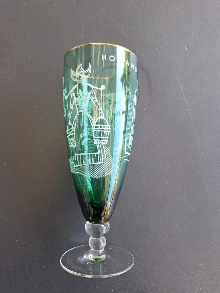 Vintage Holland Glas - Groen met Gouden Rand, Ophalen of Verzenden