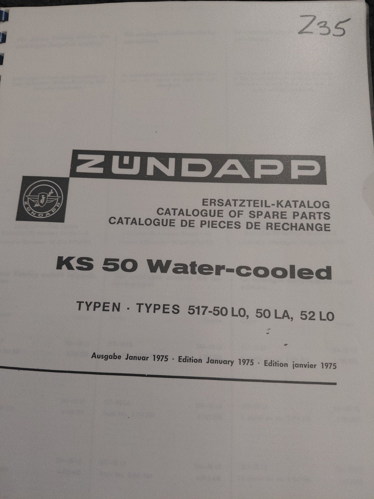 Zundapp 517 Waterkoeling Onderdelenboek., Verzenden