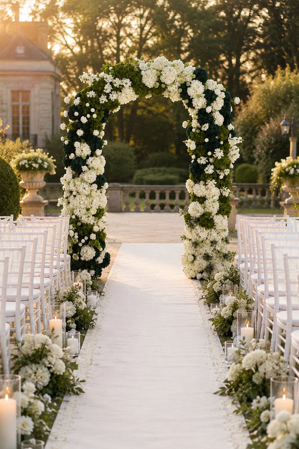 Wedding arch huren | Witte bloemenboog met groen, Hobby en Vrije tijd, Feestartikelen | Verhuur, Ophalen, Zo goed als nieuw