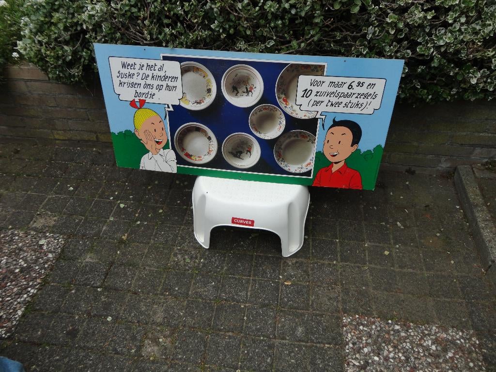 suske en wiske, oude winkelplaat, weet jij het al...90/42 cm, Verzamelen, Ophalen, Suske en Wiske, Gebruikt, Gebruiksvoorwerp