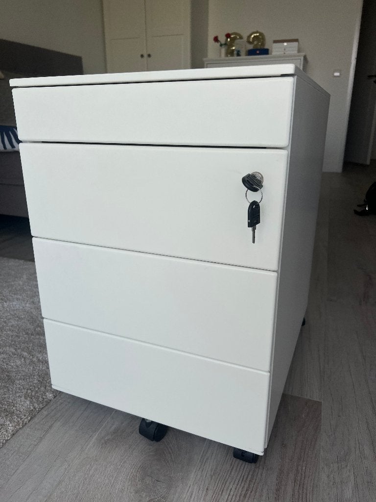 Wit metalen ladeblok op wielen met slot - 4 laden, Huis en Inrichting, Kasten | Ladekasten, Ophalen, Minder dan 50 cm, Zo goed als nieuw