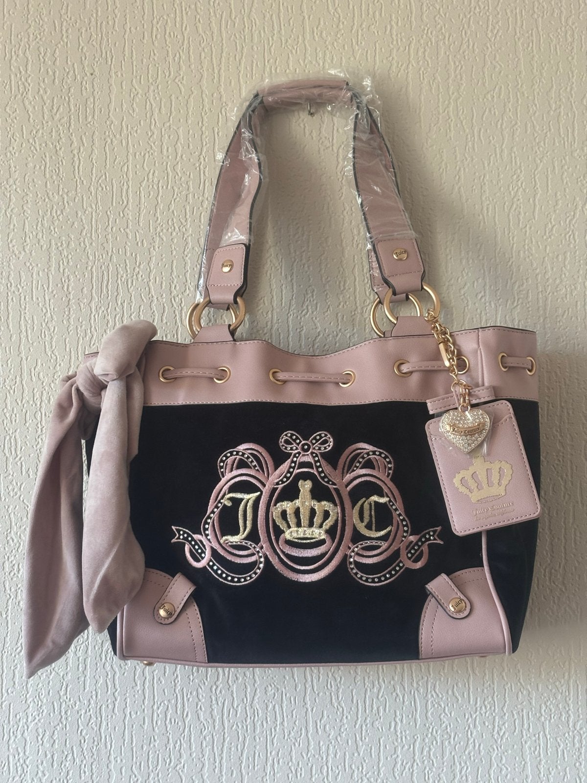 Juicy Couture Handtas Zwart/Roze met Goudkleurige Details, Ophalen of Verzenden, Nieuw, Zwart, Handtas