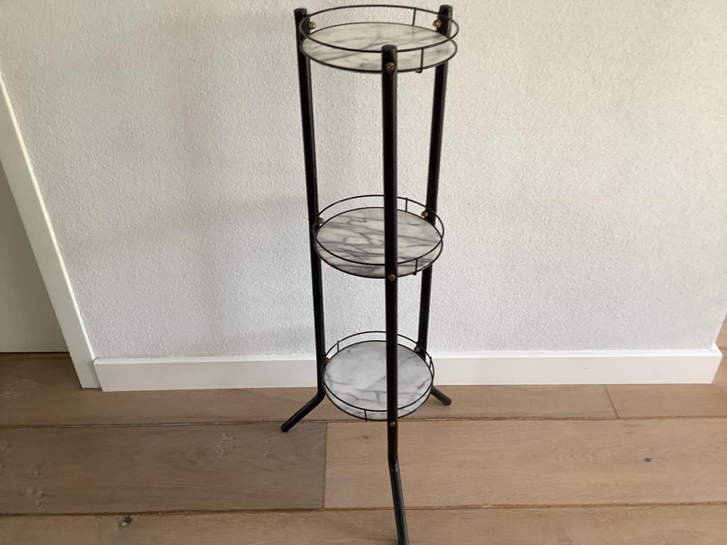 Retro metalen/marmeren plantenzuil/ plantentafel, Antiek en Kunst, Ophalen