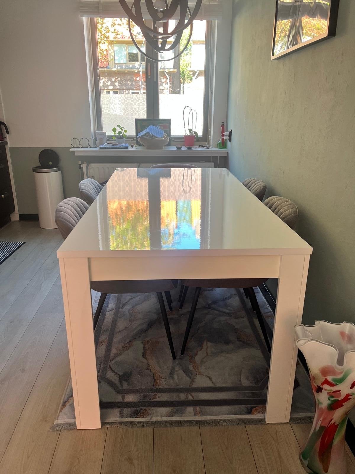 Witte eettafel, hoogglans, 180x90 cm, Huis en Inrichting, Tafels | Eettafels, Gebruikt, 50 tot 100 cm, 150 tot 200 cm, Vier personen