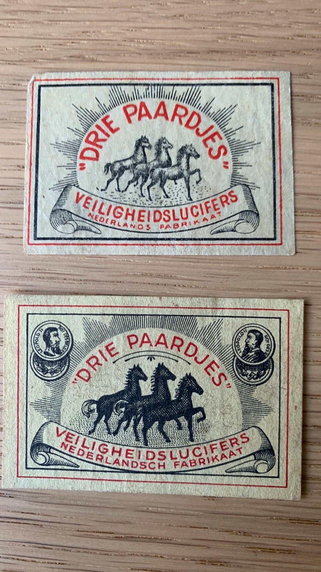 2x lucifermerk Drie Paardjes, Verzenden, Zo goed als nieuw, Luciferdoosjes of -merken