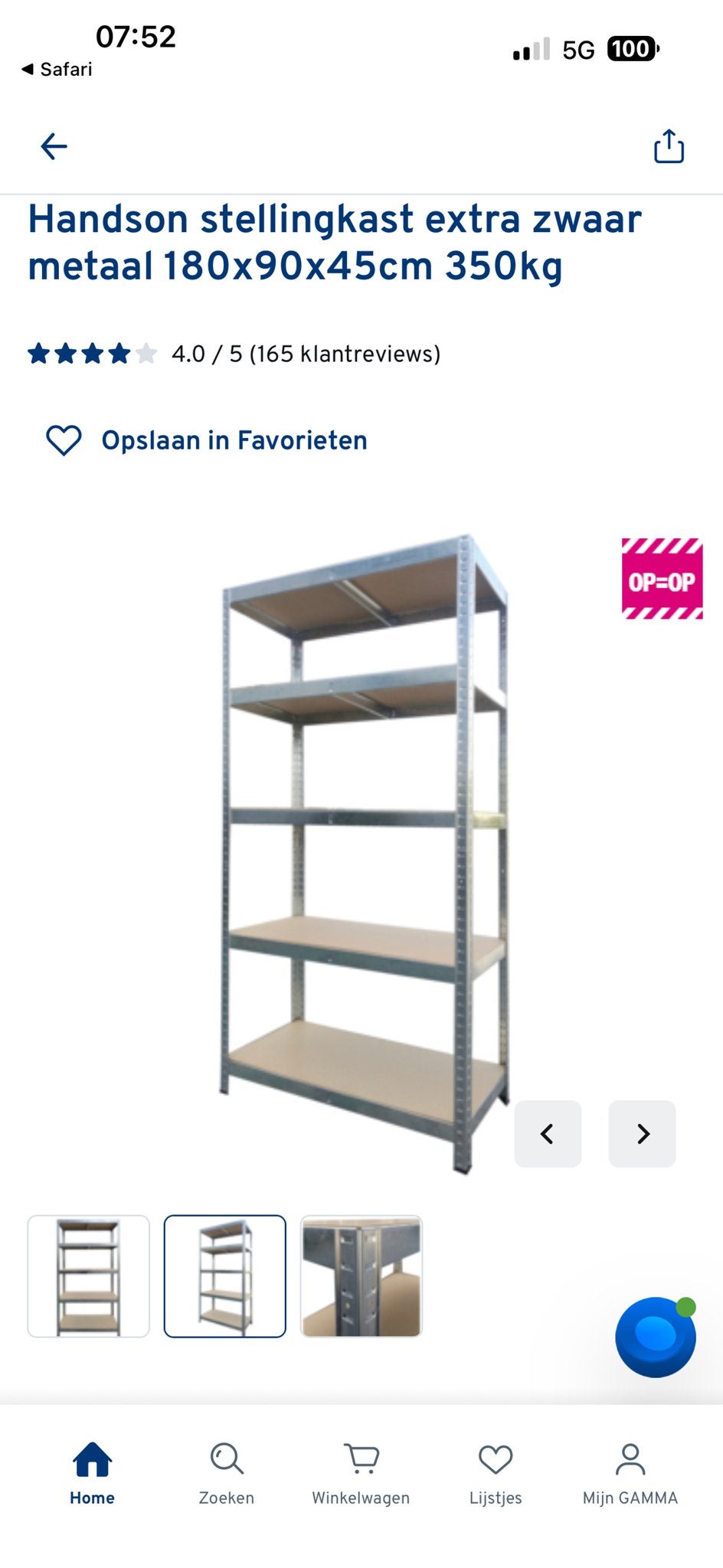 Stellingkast Extra Zwaar Metaal 180x90x45cm 350kg, Ophalen, Gebruikt
