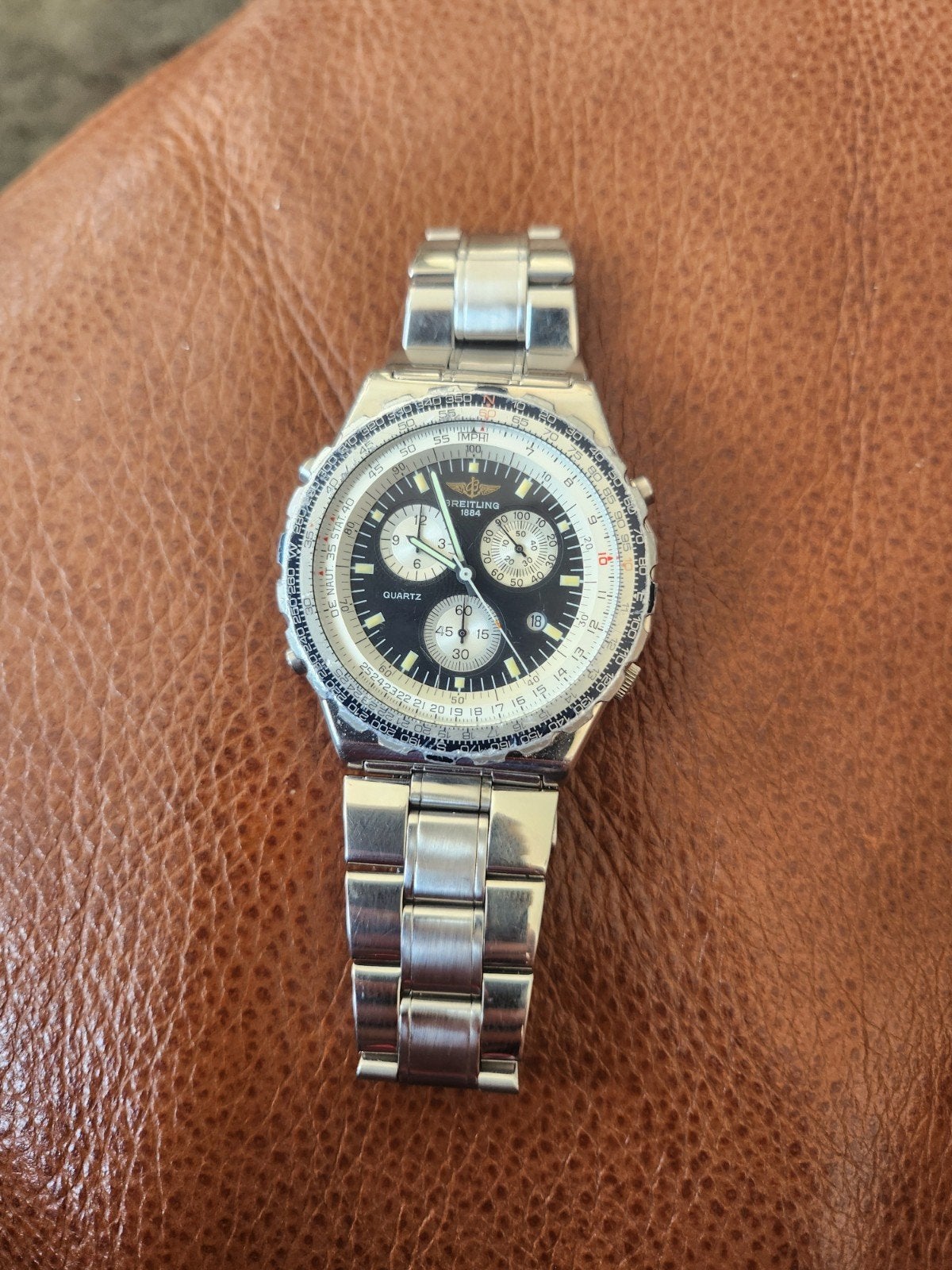 Breitling pilot acier quartz horloge., Sieraden, Tassen en Uiterlijk, Horloges | Heren, Ophalen, Staal, Gebruikt, Staal