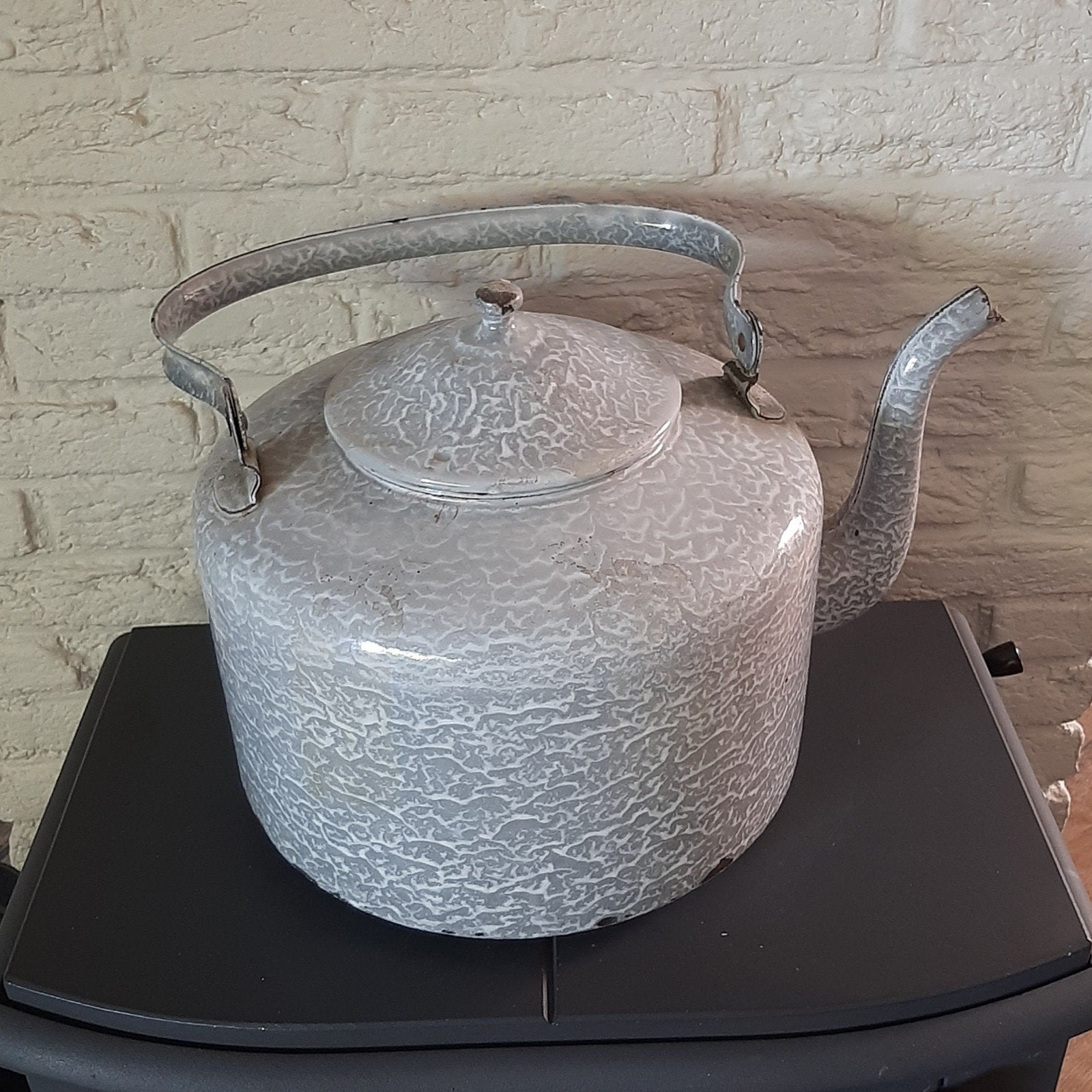 Brocante ketel, grijs gewolkt, Antiek en Kunst, Antiek | Emaille, Ophalen of Verzenden