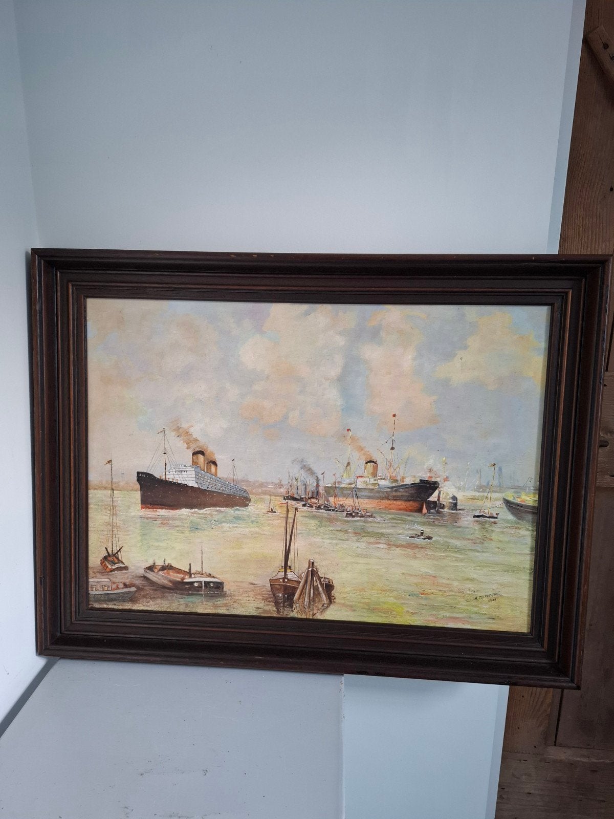 Olieverf Schilderij Haven van Rotterdam Jaren '50, Ophalen of Verzenden