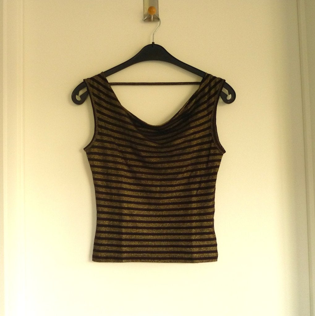 Bruin gouden glitter strepen top met open rug Maat 36, Kleding | Dames, Tops, Bruin, Ophalen of Verzenden, Zo goed als nieuw, Maat 36 (S)