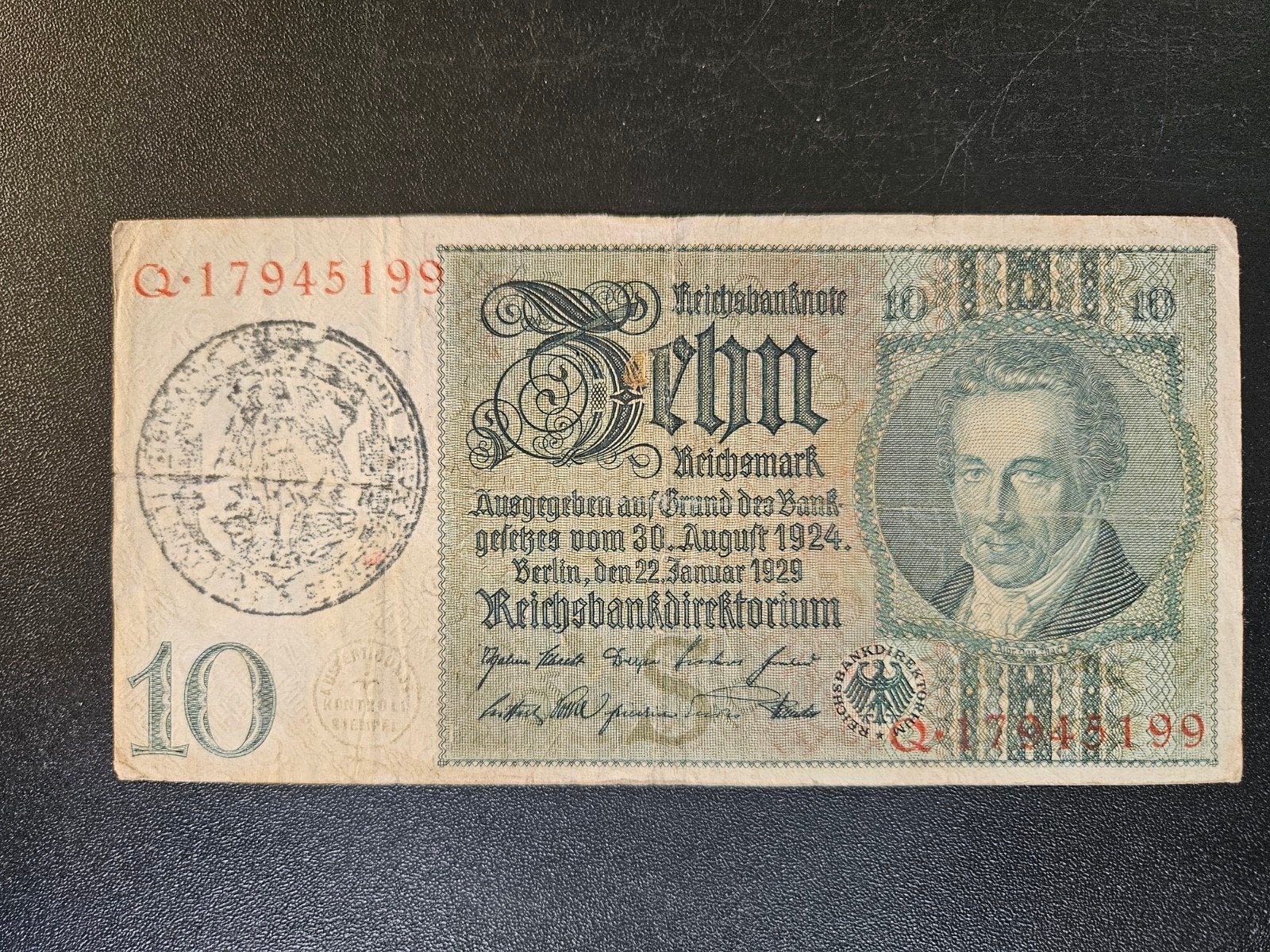 Duitsland pick 180a 1929 met Belgische gemeente stempel, Ophalen of Verzenden, Duitsland, Los biljet