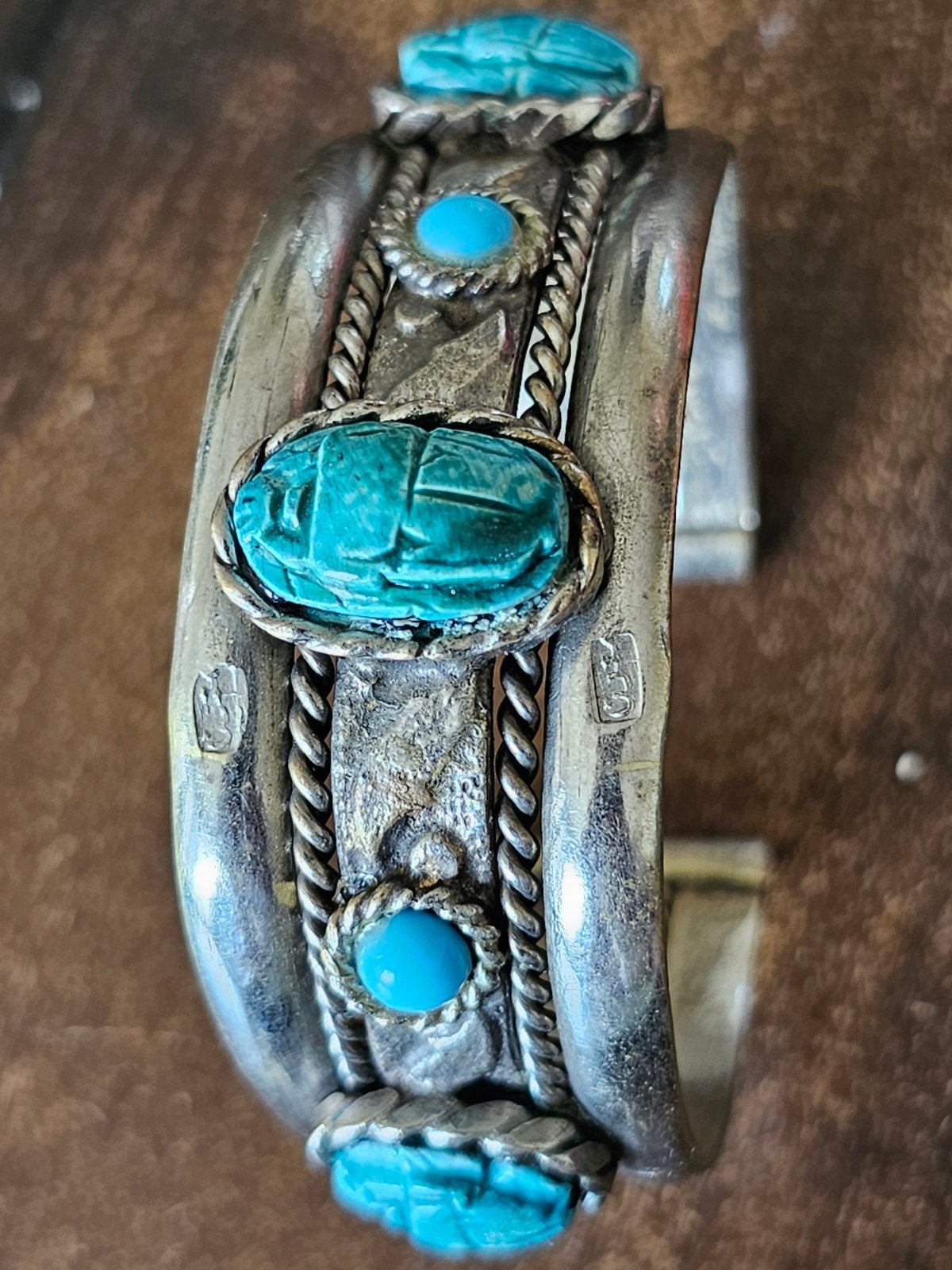 zilveren armband scarab turquoise vintage, Sieraden, Tassen en Uiterlijk, Ringen, Ophalen of Verzenden, Zo goed als nieuw, 17 tot 18