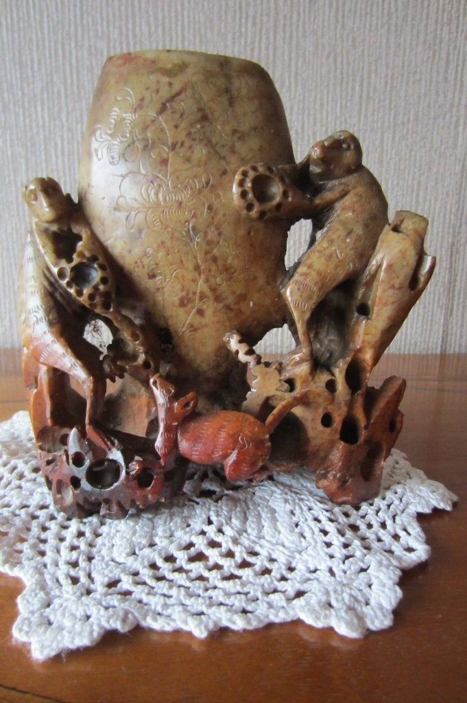 antiek spekstenen vaas/borstelhouder, Antiek en Kunst, Ophalen of Verzenden