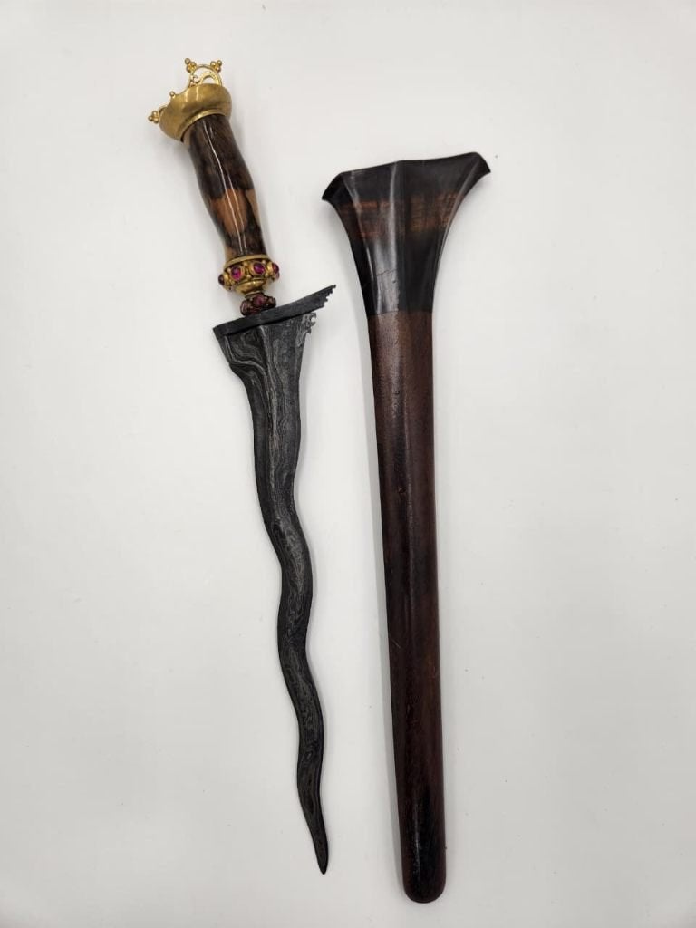 Antieke Keris Bali Ngulit Semangka Timoho Gerantim KTC42, 43 cm, Wapen, Verzenden, Overige materialen
