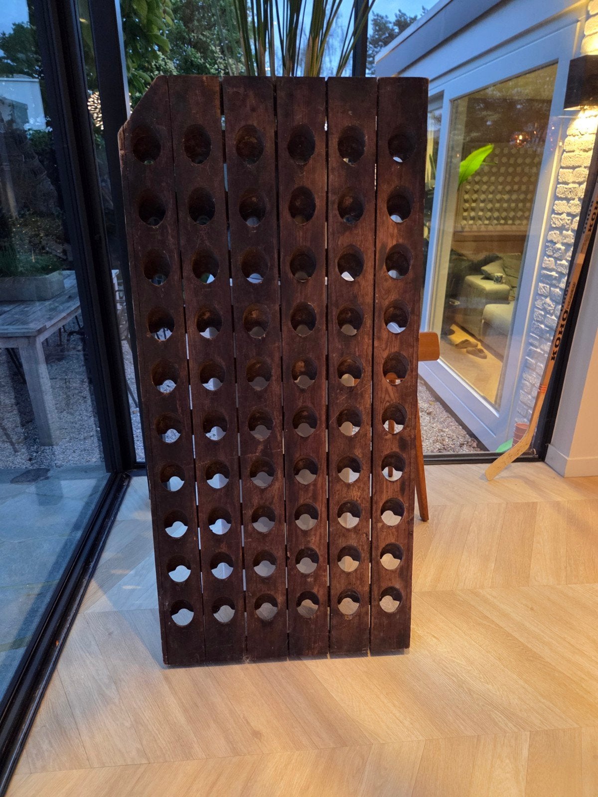 Vintage houten champagnerek - Ruimte voor 60  flessen, Ophalen, Gebruikt, 25 flessen of meer, 75 – 100