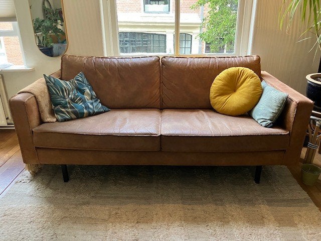 2,5-zitsbank cognac, Ophalen, Gebruikt, 150 tot 200 cm, Tweepersoons