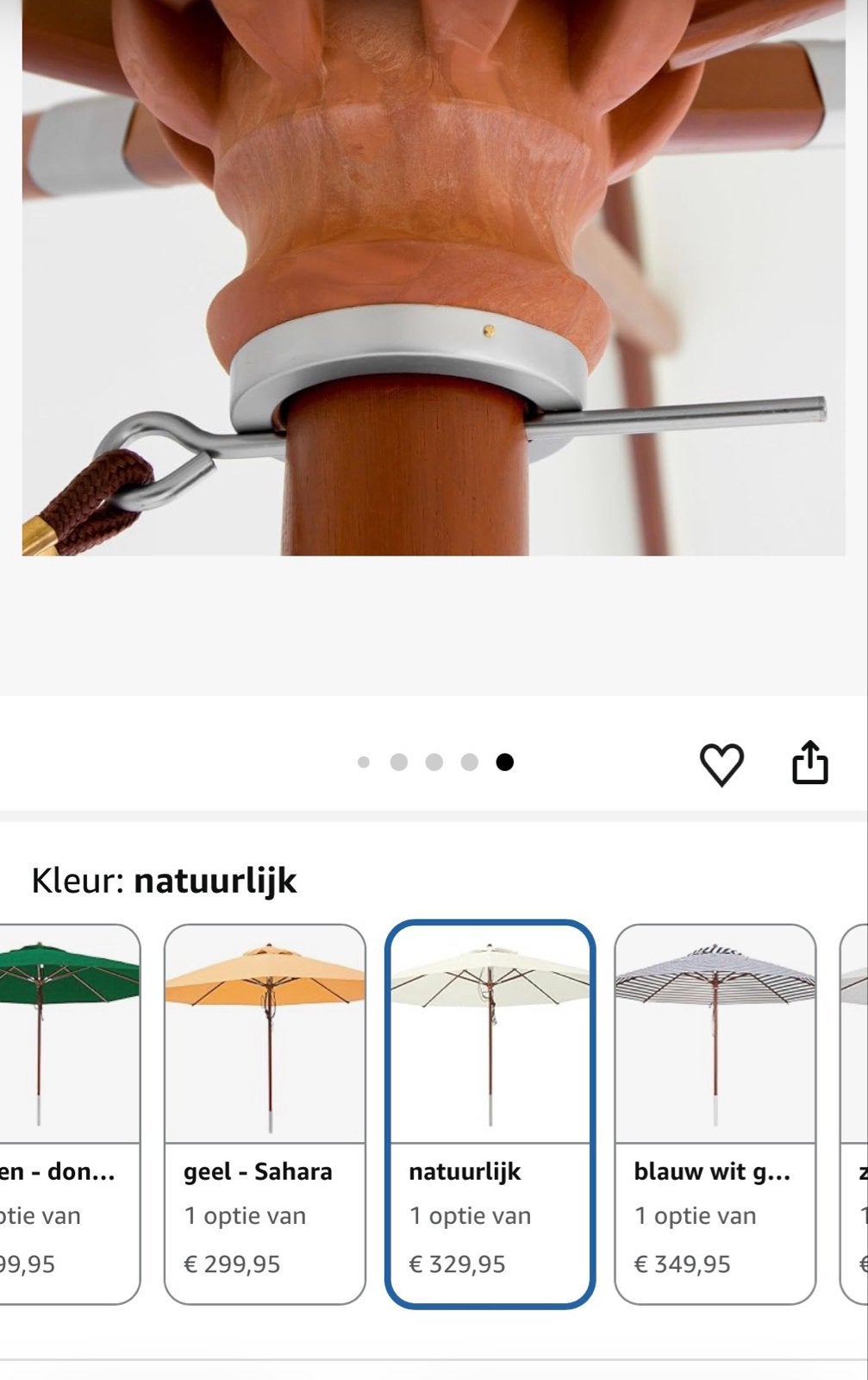 Parasol gebroken wit 4 meter breed, zo goed als nieuw, Ophalen, Zo goed als nieuw, Meer dan 4 meter