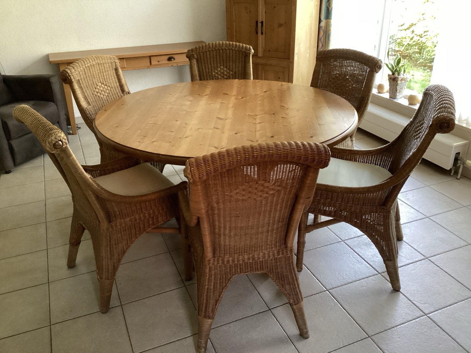 Grenen eethoek, sidetable en tv-kast, Ophalen, Gebruikt, Grenenhout