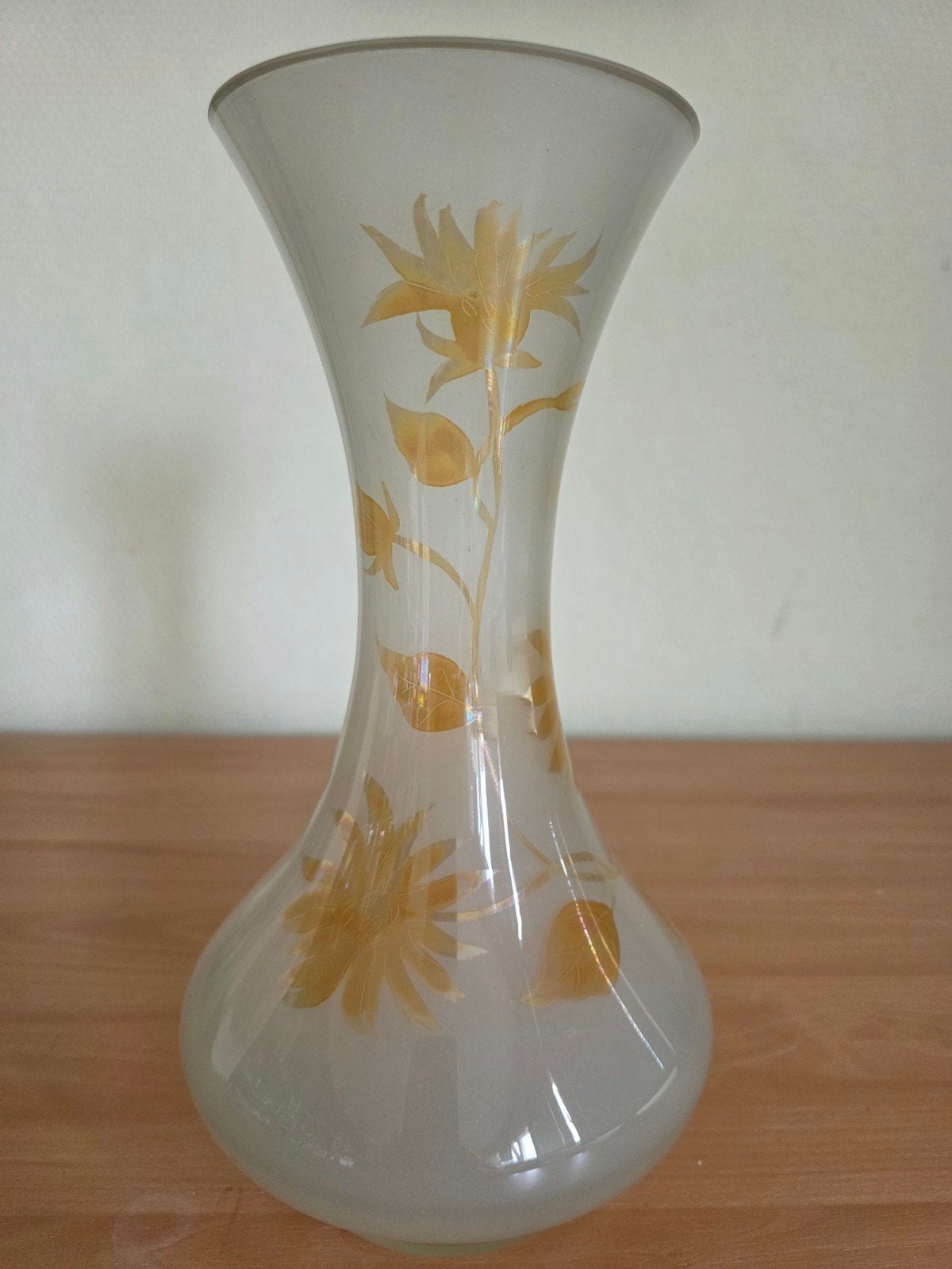 Antieke opaline vaas met handbeschilderd bloemmotief, 29cm, Ophalen of Verzenden