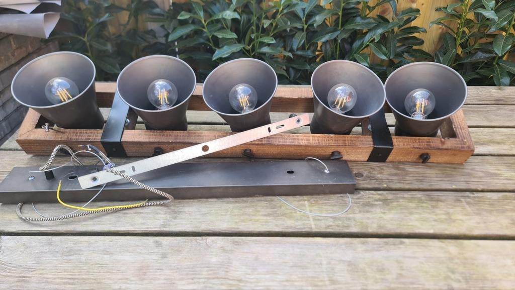 Brilliant Hanglamp Decca 5-lichts hout-zwart, Ophalen of Verzenden, Zo goed als nieuw, Hout, Minder dan 50 cm