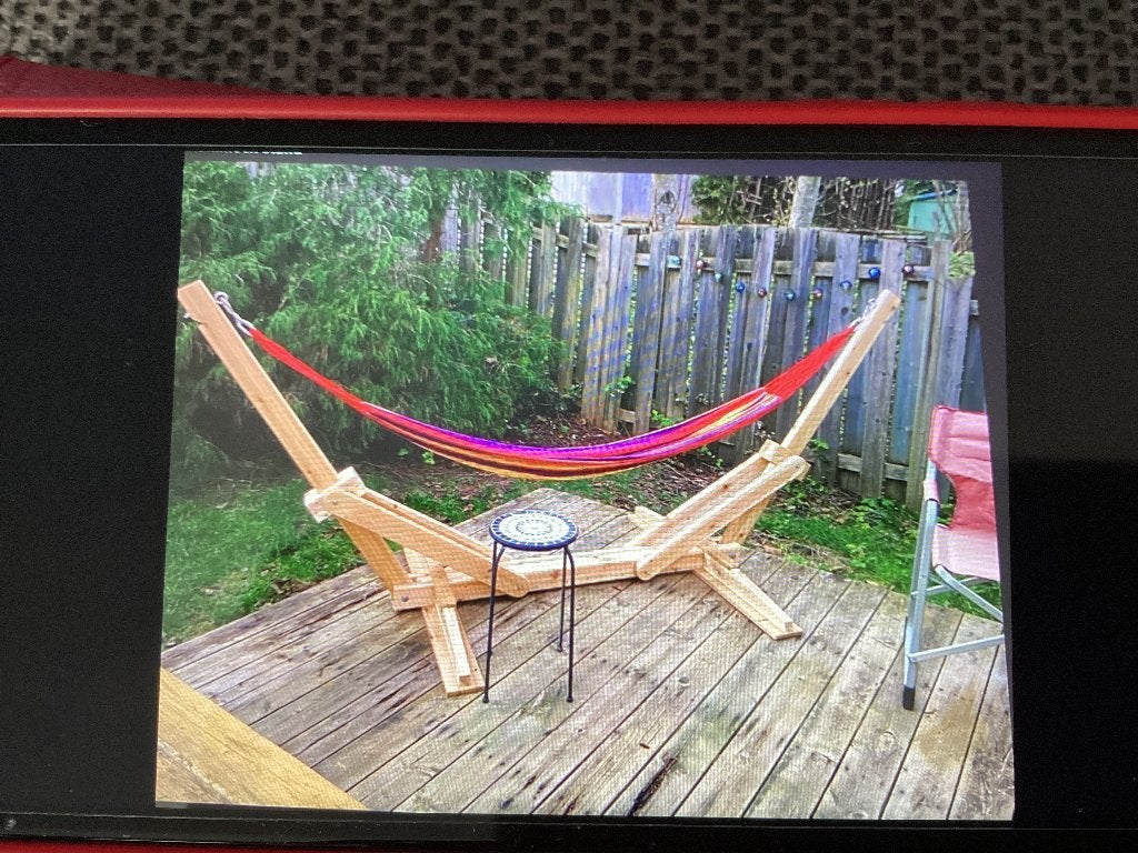 Hangmat op houten frame, Tuin en Terras, Hangmatten, Ophalen, Gebruikt, Eenpersoons, Opvouwbaar