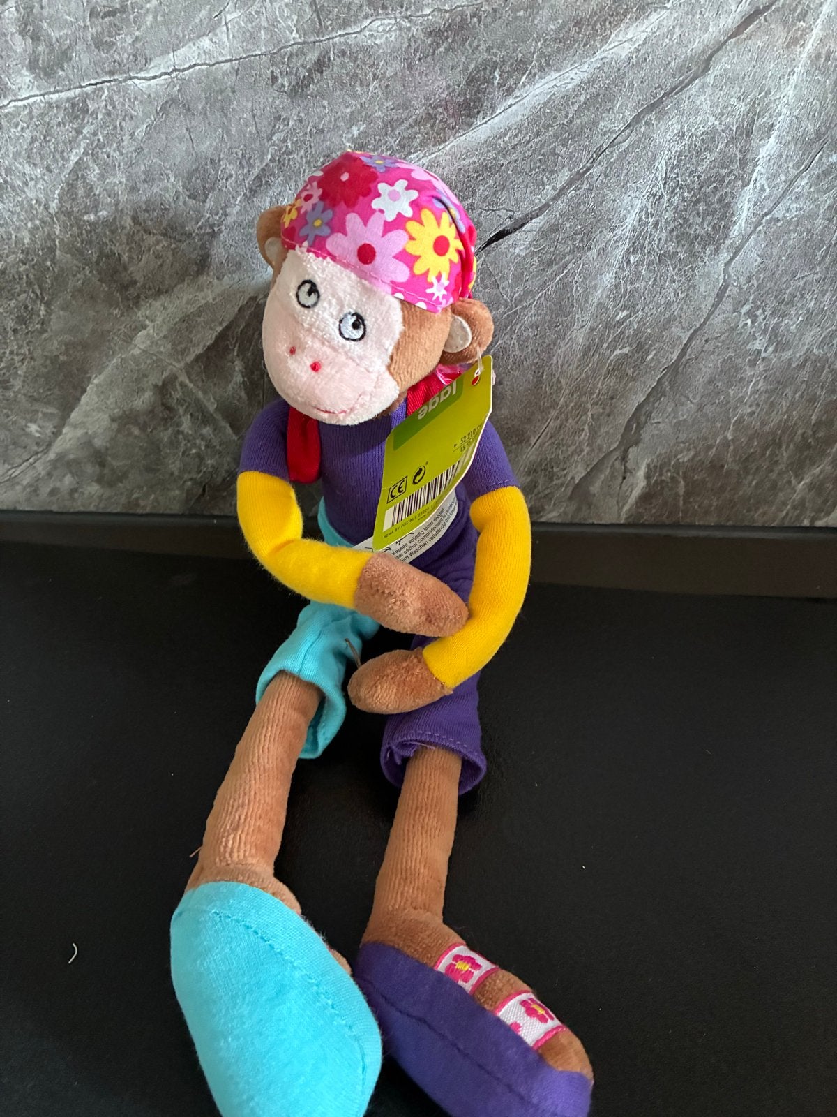 Hema Pien de Aap knuffel met rugzakje en bloemenbandana, Hema, Nieuw, Ophalen of Verzenden, Middelgroot (20 tot 80 cm)