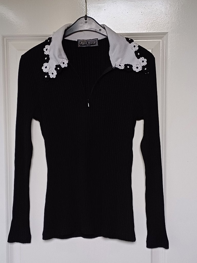Trui polo model zwart met bloemen S i.z.gs. ( Jool ), Kleding | Dames, Verzenden, Gedragen, Maat 36 (S), Zwart