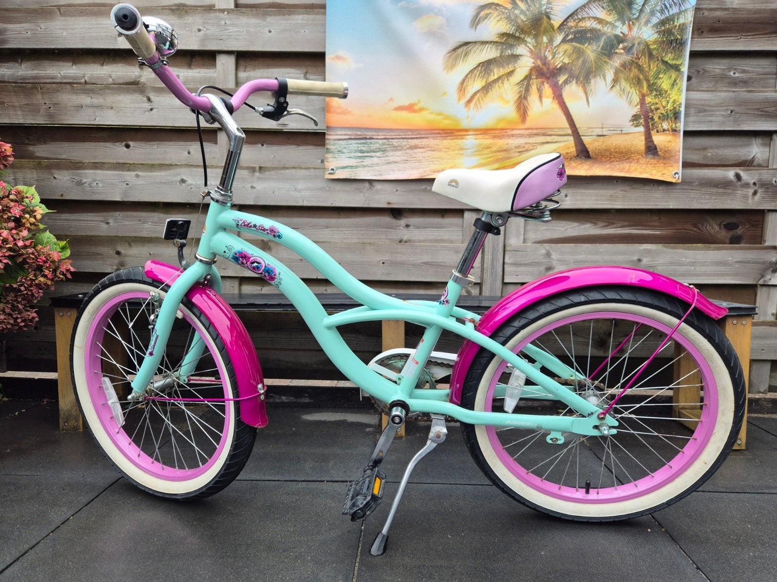 Bikestar 20 inch Cruiser kinderfiets mint/roze zgan, Ophalen, Gebruikt, 20 inch of meer