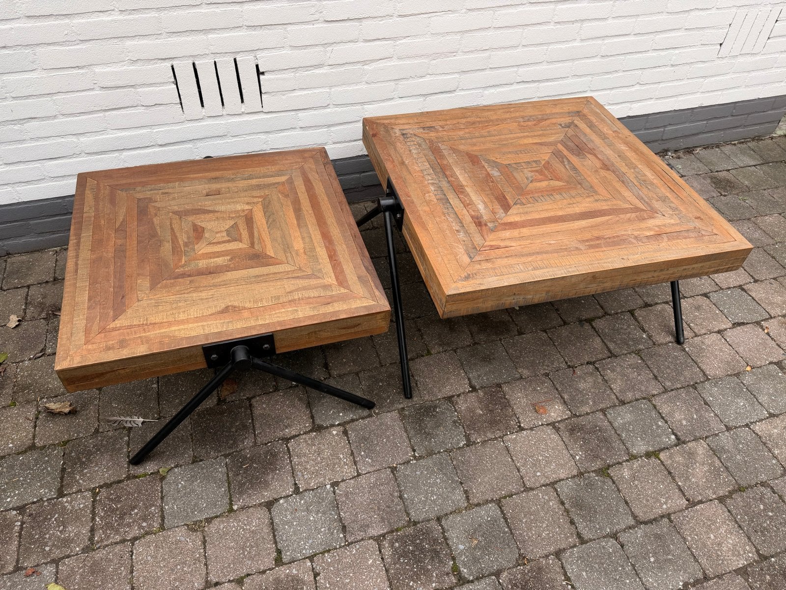 Set van 2 vierkante houten salontafels, Ophalen, Gebruikt, Vierkant, 50 tot 100 cm