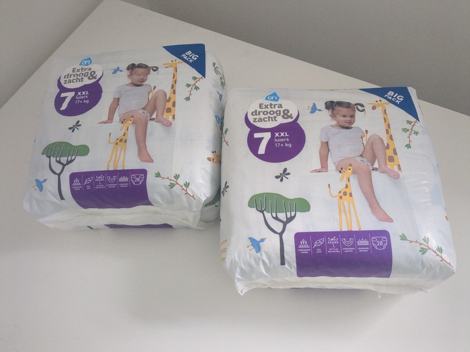 AH Extra Droog & Zacht Luiers XXL Maat 7 (2x 28 stuks), Ophalen of Verzenden, Nieuw