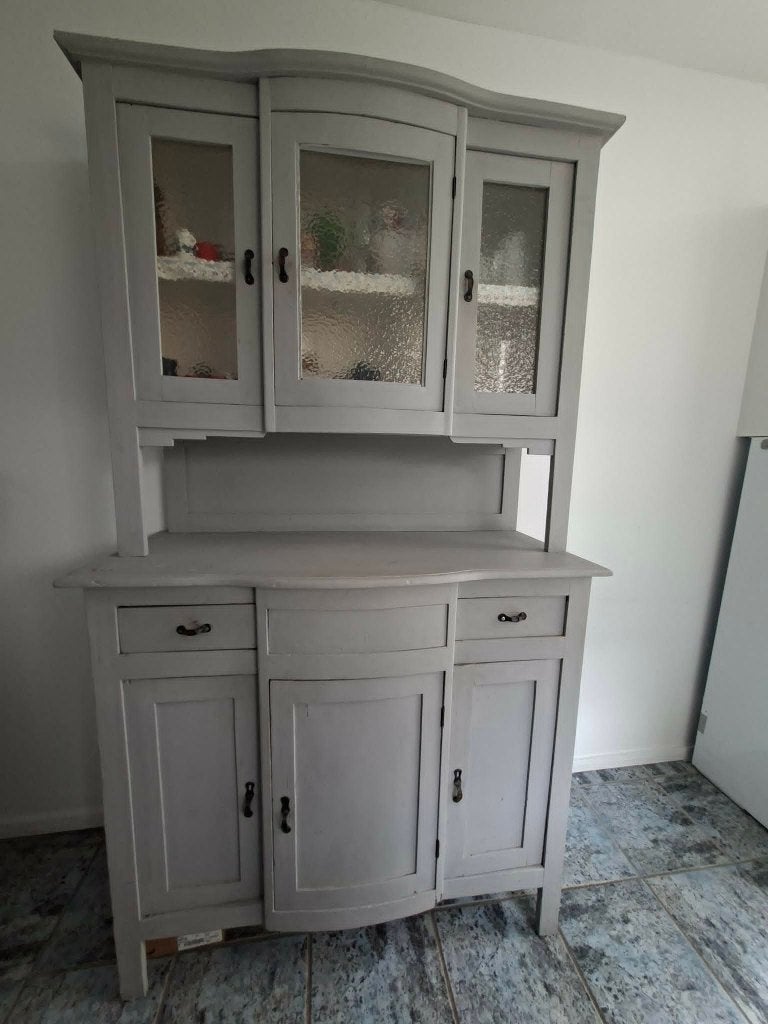Leuke antieke buffetkast met sierglas, Gebruikt, Glas, 150 tot 200 cm, 25 tot 50 cm