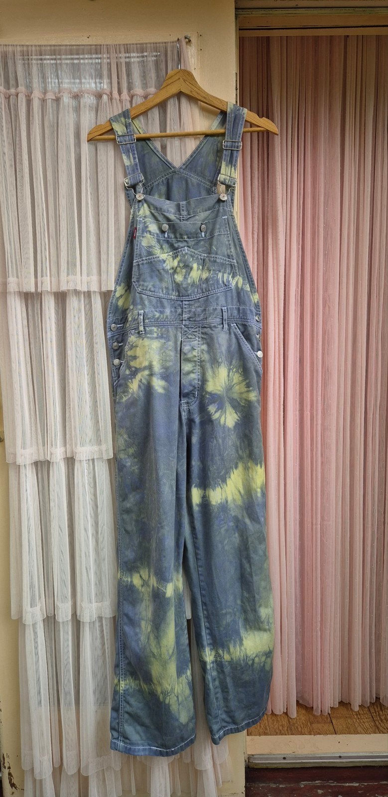 Rocky vintage tie dye jeans salopette tuinbroek hippie L, Kleding | Dames, Rocky, Blauw, Maat 42/44 (L), Ophalen of Verzenden
