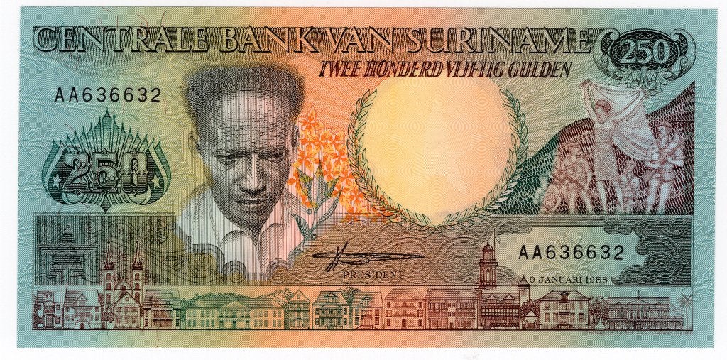 Suriname 250 gulden 1988 unc Antom de Kom, Verzenden, Zuid-Amerika