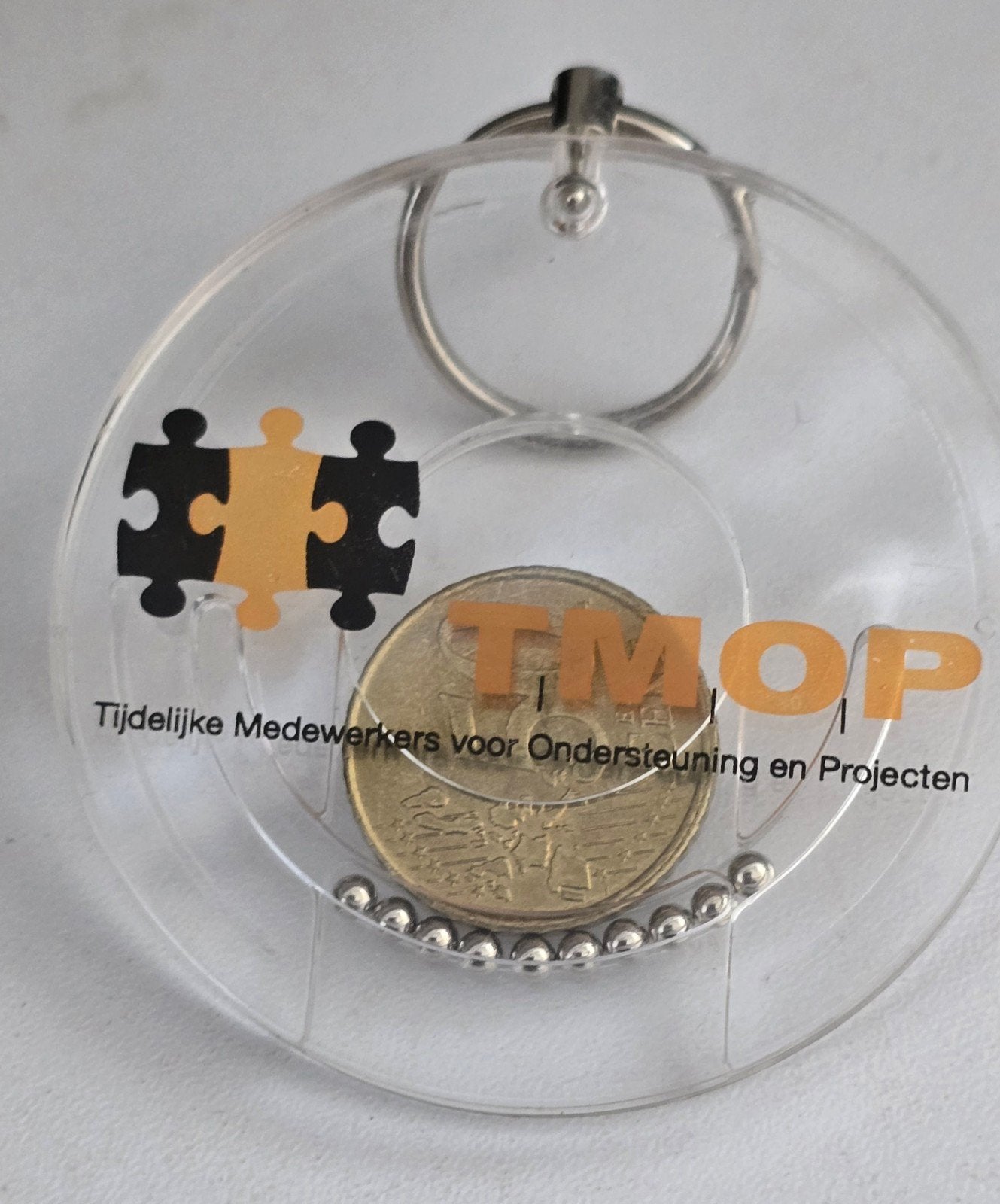 Sleutelhanger TMOP met puzzelstukjes en munt, Ophalen of Verzenden, Gebruikt, Overige typen