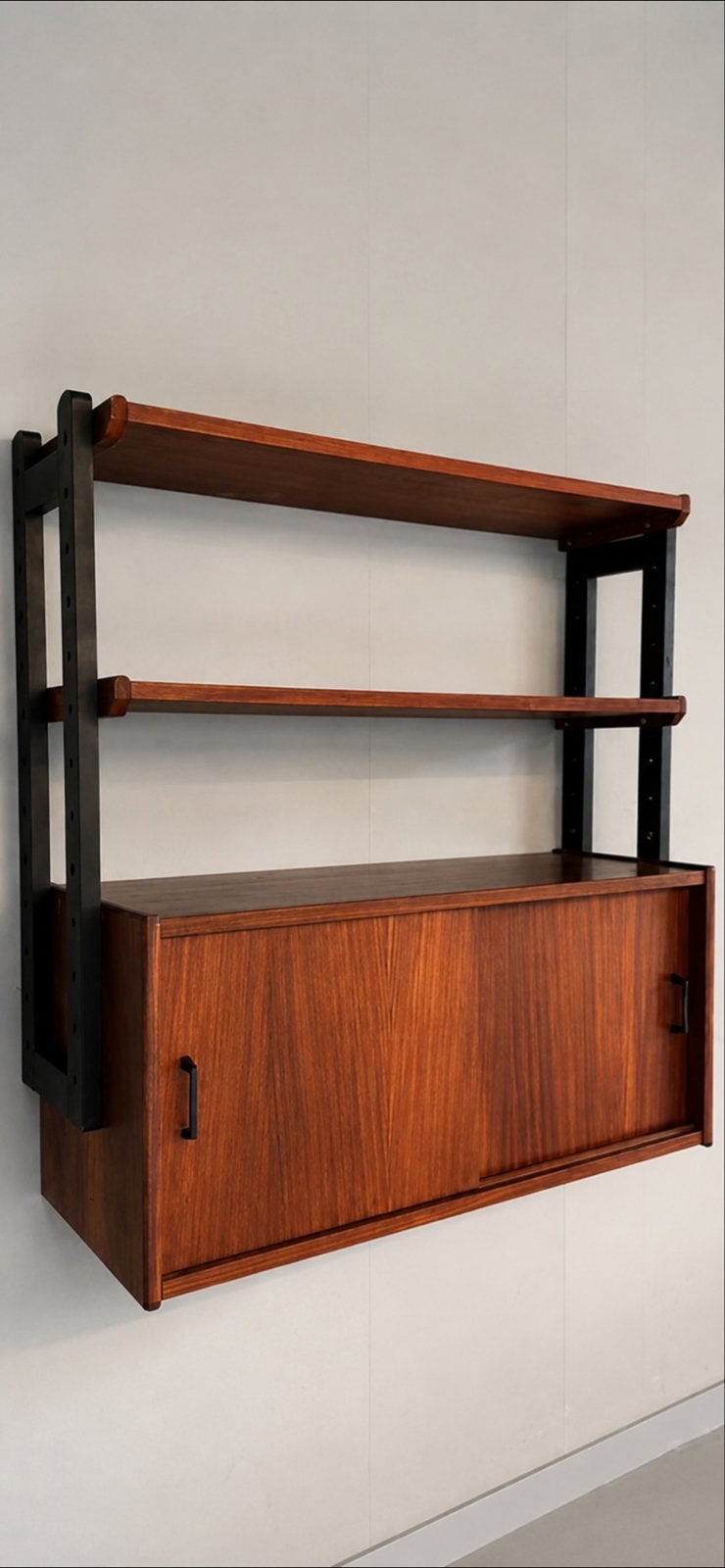 Vintage Simpla Lux wandsysteem met 2 planken en kastje, Ophalen, Gebruikt, Teakhout, Minder dan 150 cm