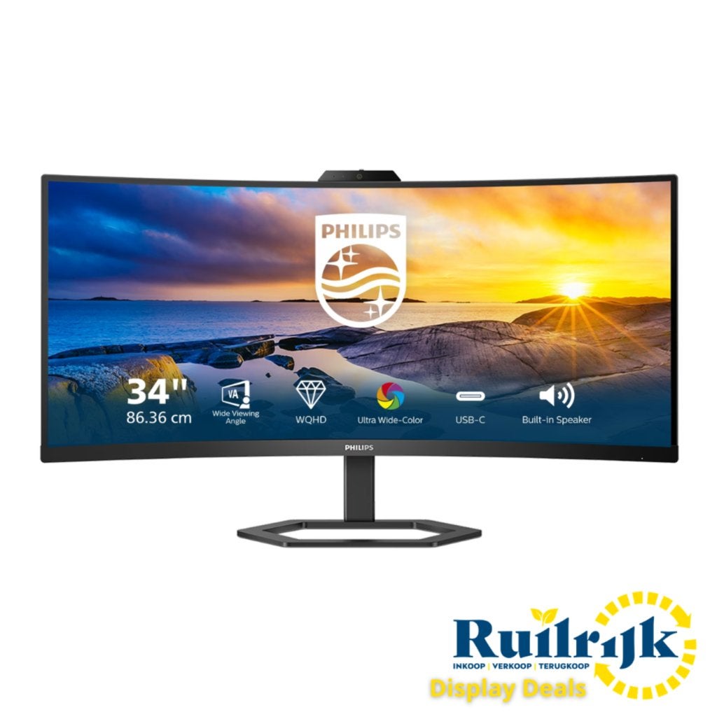 Philips 34E1C5600HE QHD 34 inch Curved Monitor Webcam USB C, Computers en Software, Monitoren, Philips, Zo goed als nieuw, Support@philips.com