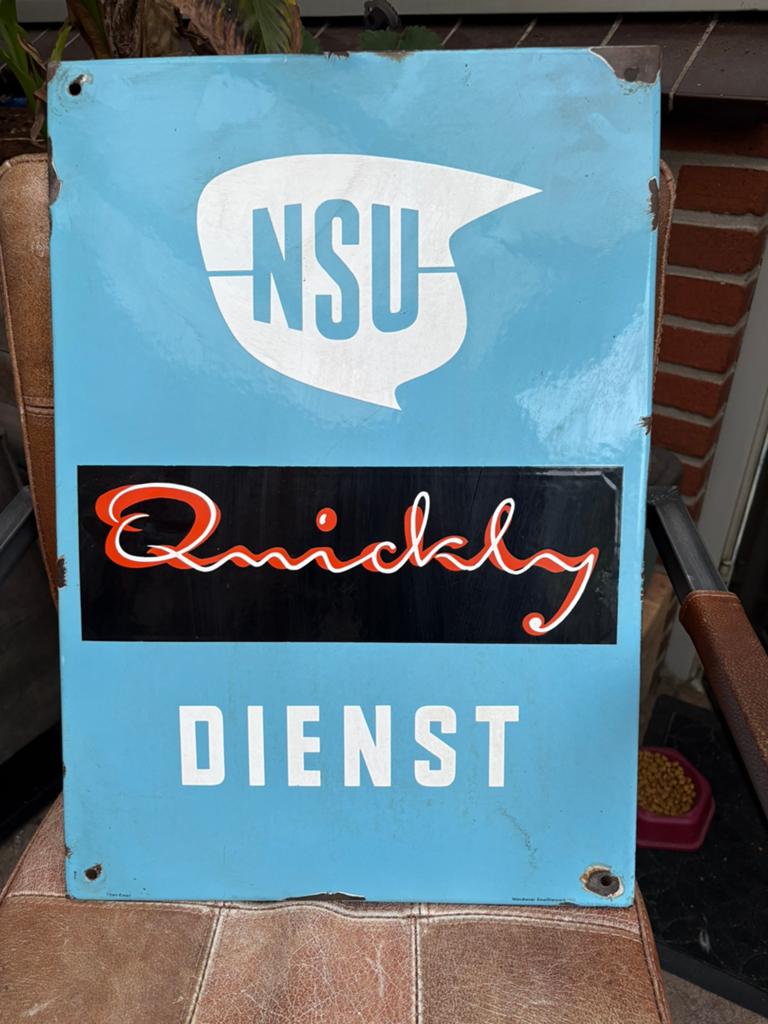 Origineel NSU Quickly Dienst Emaille Bord - 38x55 cm, Ophalen