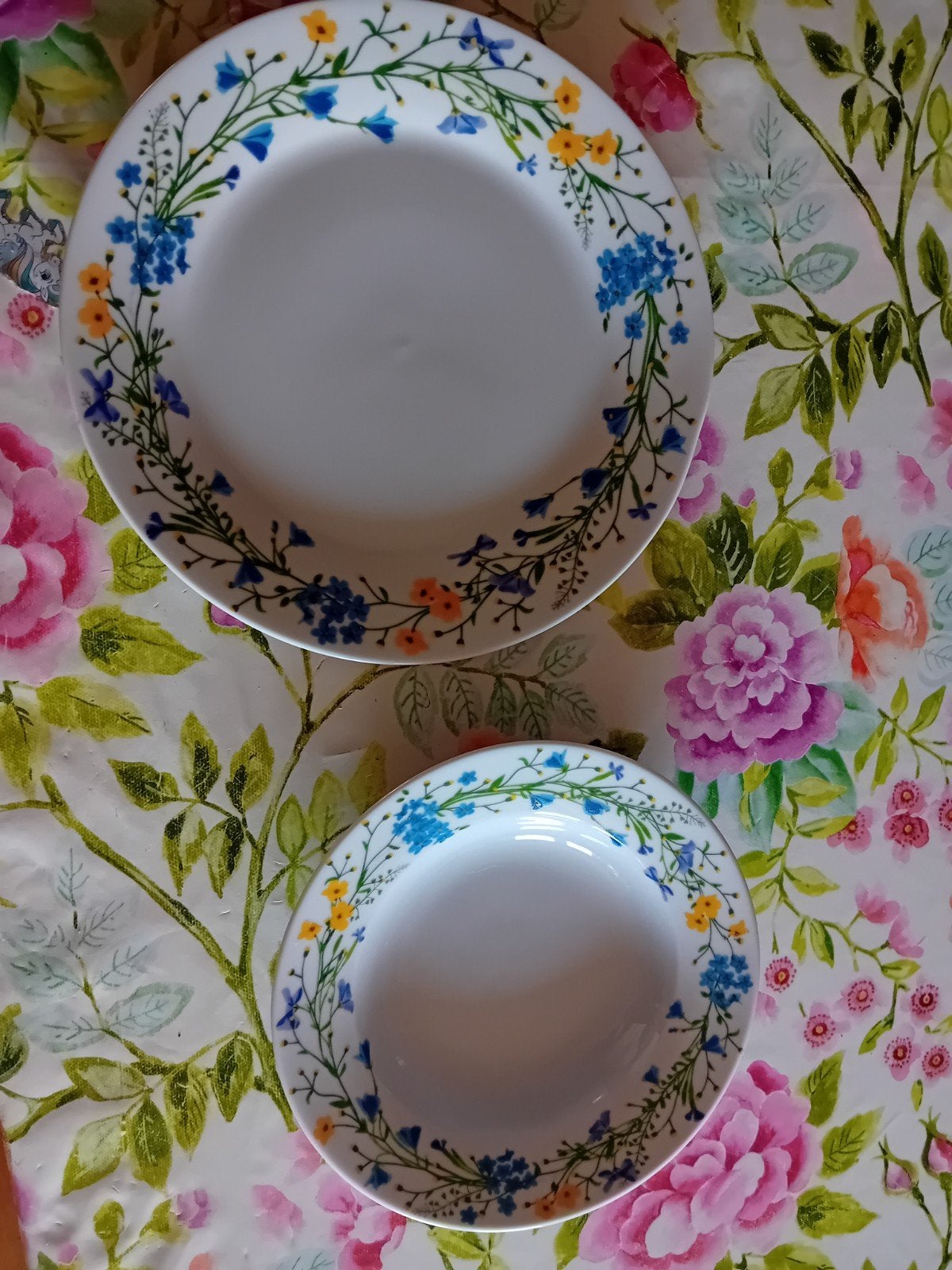 Borden met bloemmotief - dinerbord en diep bord, Nieuw, Ophalen of Verzenden, Bord(en), Overige stijlen