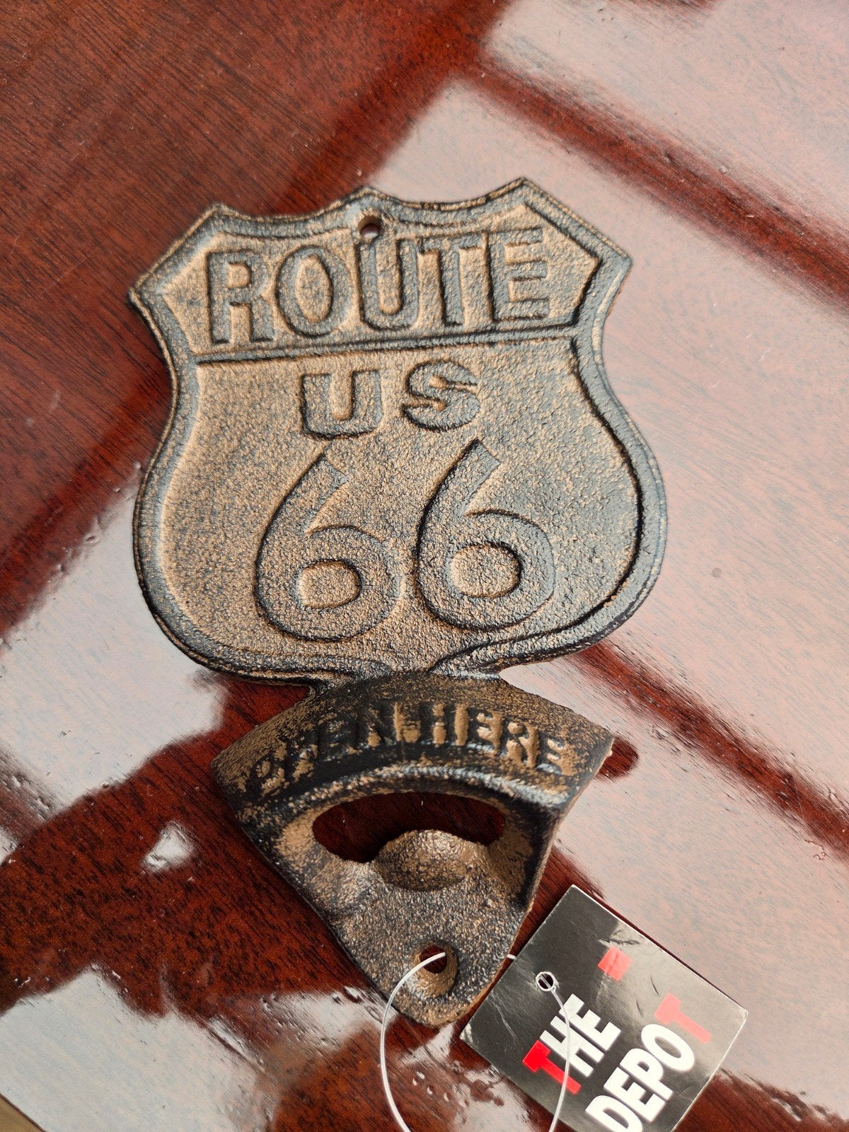 Route US 66 Flesopener - Gietijzeren Wandopener, Ophalen, Vintage, Zwart, Nieuw