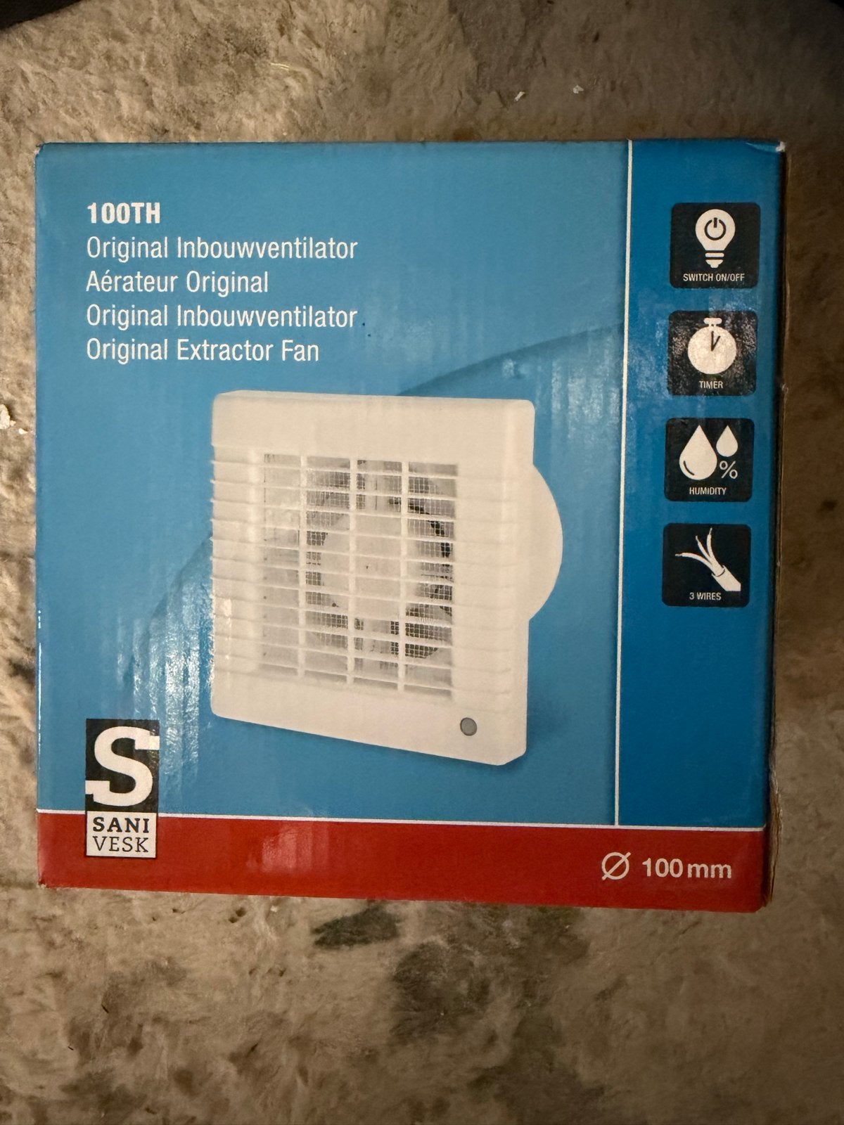 Sani Veski 100TH Inbouwventilator met Timer en Vochtigheidss, Doe-het-zelf en Verbouw, Ophalen of Verzenden, Nieuw, Ventilator
