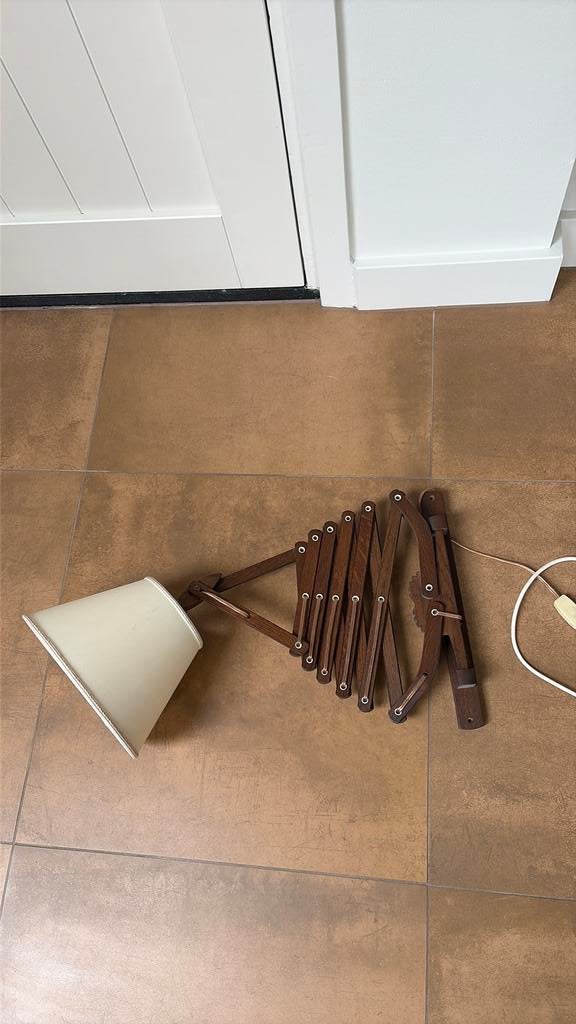 Vintage houten schaarlamp harmonicalamp TWJ Zweers, Ophalen of Verzenden, Zo goed als nieuw