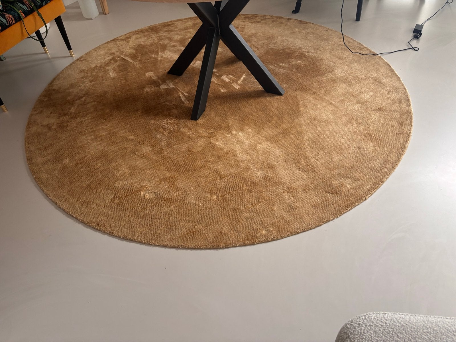 Rond Vloerkleed Viscose 220 cm - Goud kleurig, Ophalen, Gebruikt, Bruin, Rond
