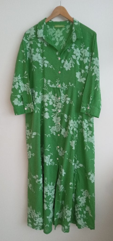 Brin d’été lange groene jurk met bloemen, maat L/XL, Verzenden, Maat 42/44 (L), Zo goed als nieuw, Stichting Angel's Choice