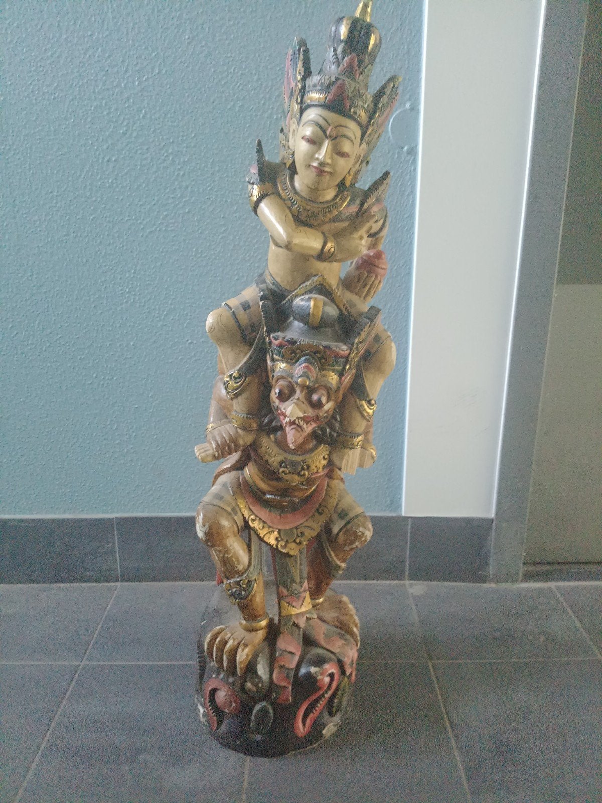 Handgesneden Balinees houten beeld - Garuda en Vishnu, Overige onderwerpen, Beeld, Hout, Azië