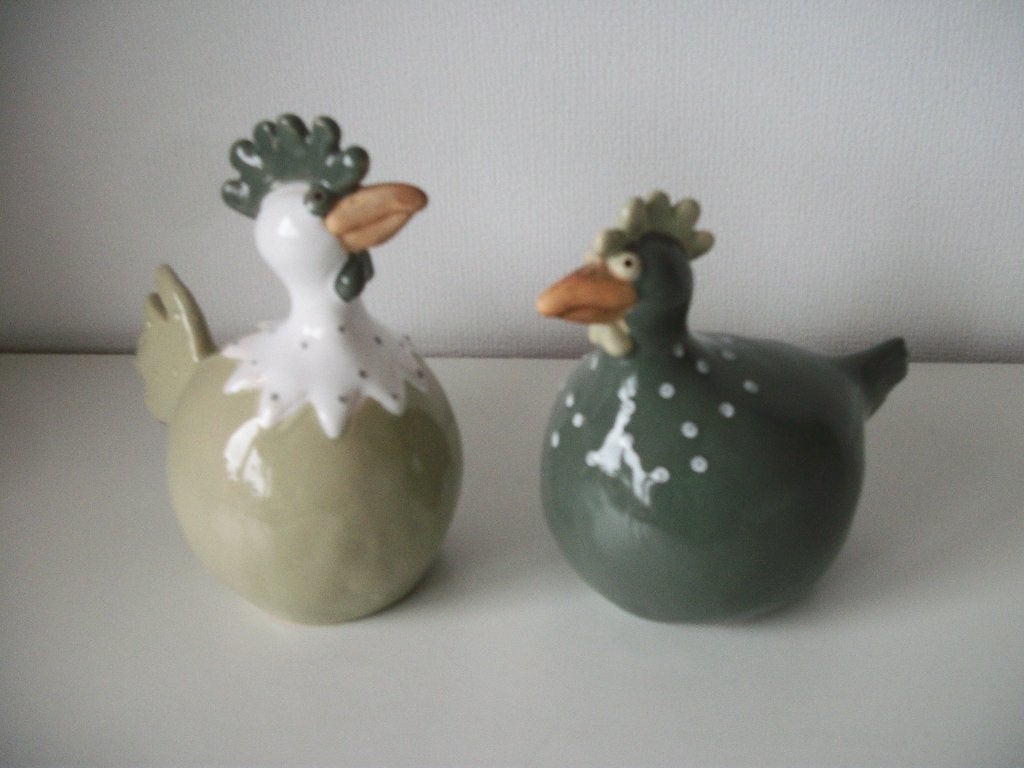Haan en Kip Keramiek - 15, 17 cm hoog - Nieuw, Verzamelen, Beelden en Beeldjes, Ophalen of Verzenden, Nieuw, Dier