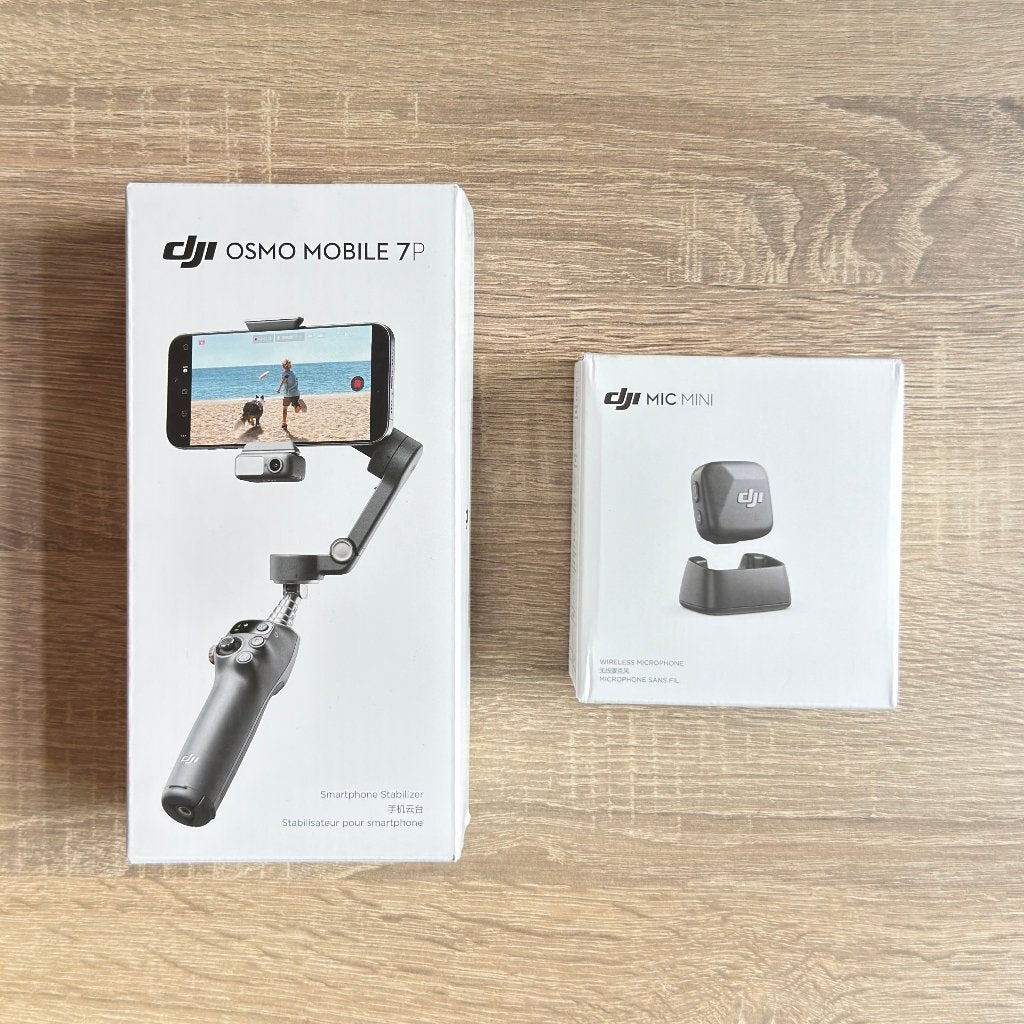 DJI Osmo Mobile 7P Vlog Set + Mic Mini nieuwstaat, 125 cm of minder, Ophalen of Verzenden, Zo goed als nieuw, Bluetooth