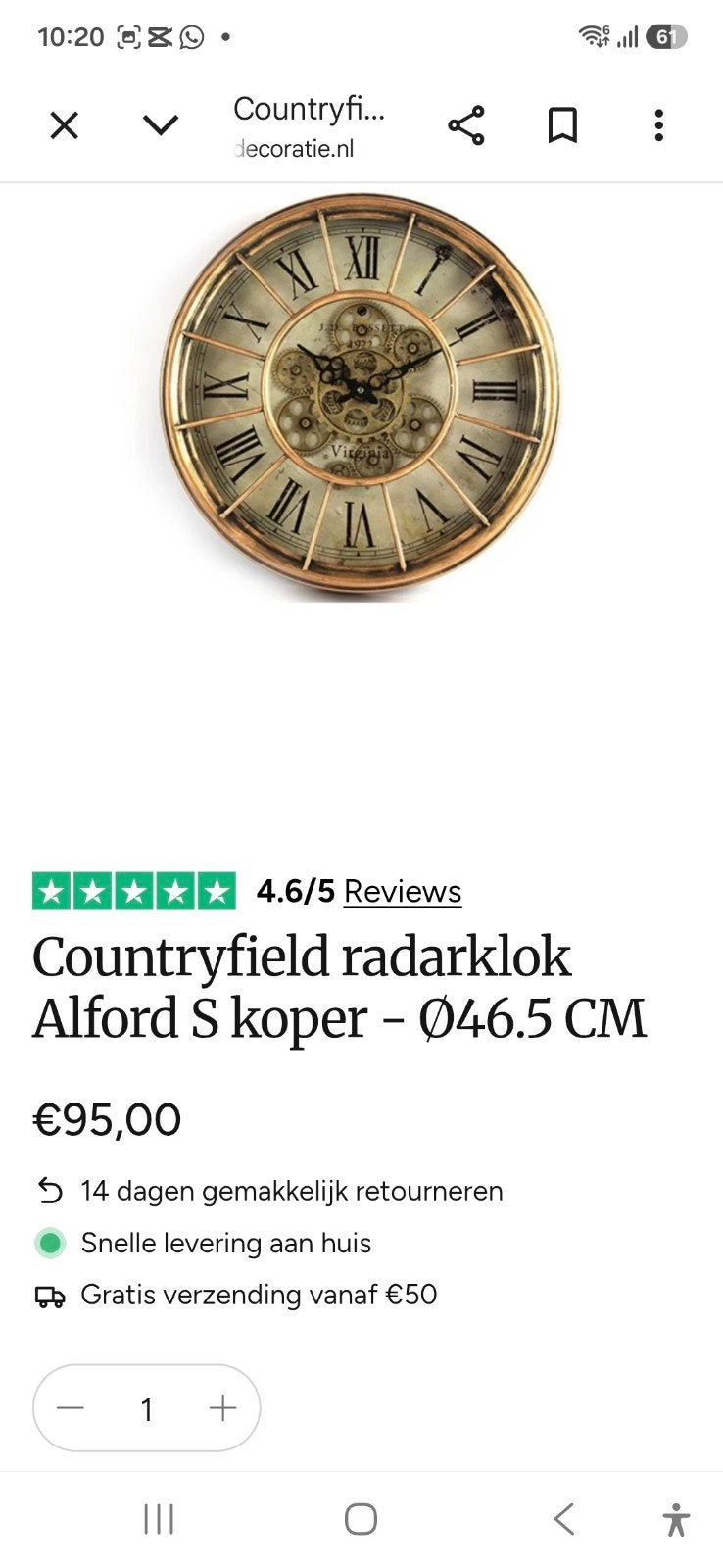 Virginia Klok  koperkleur, Ophalen