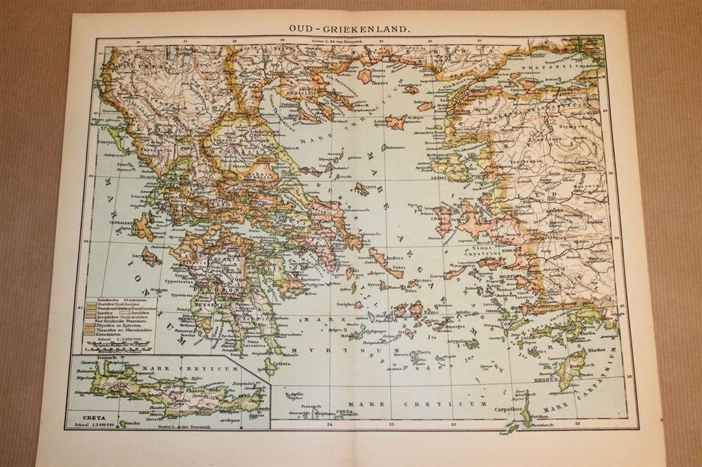 Antieke kaart - Griekenland in de Oudheid - Ca 1900, Boeken, Atlassen en Landkaarten, 1800 tot 2000, Europa Overig, Ophalen of Verzenden