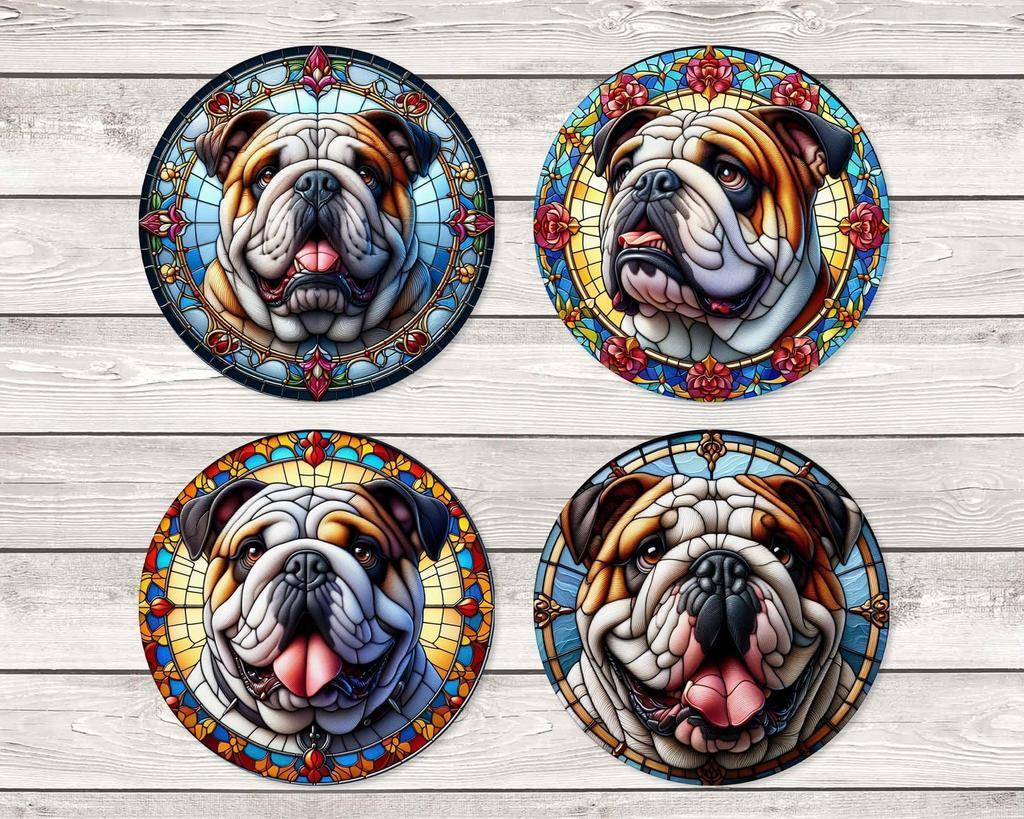 Engelse Bulldog Glas in Lood onderzetters rond, Ophalen of Verzenden, Nieuw, Glas of Kopje